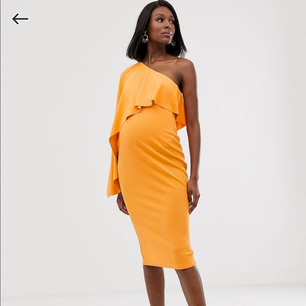 ASOS DESIGN Maternity one shoulder cape sleeve midi bodycon dress, orange